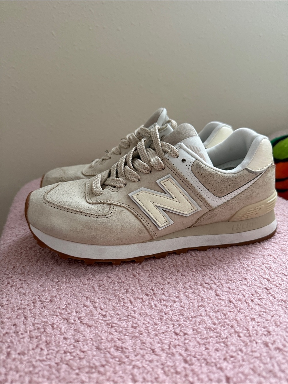 New Balance Neutral Beige Suede Sneakers with Gum Sole